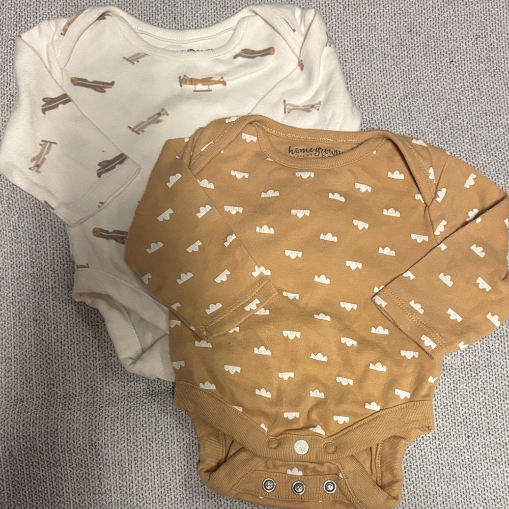 Kids Airplane Bodysuit Set - Cream and Tan